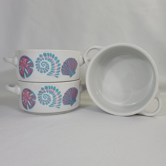 (3) Vtg 1989 Maison Blanche Seashell Motif Soup Bowls With Handles - Picture 16 of 16